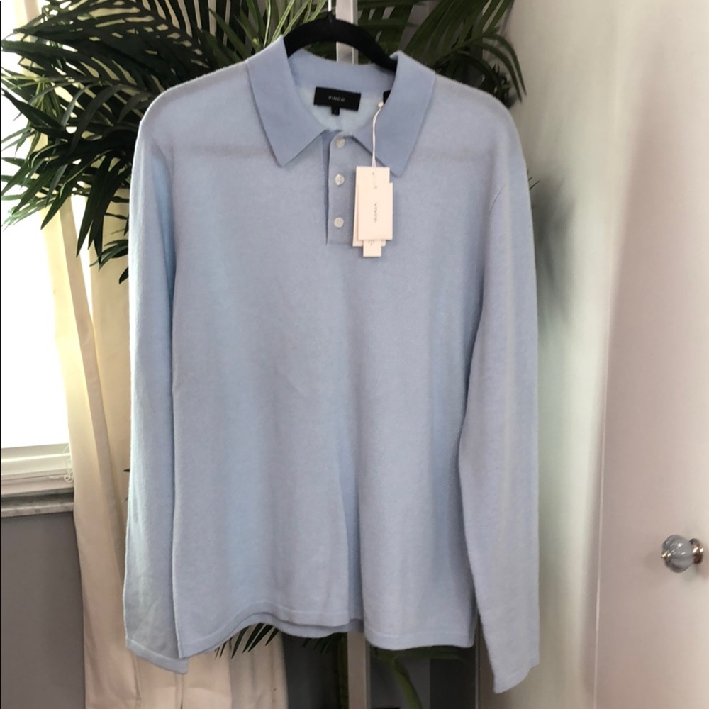 Vince Blue Knit Polo Shirt Short Sleeve large